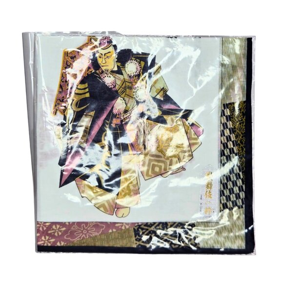 Large Japanese Handkerchief, Paper Label, 17" Japan Kabuki - Picture 2 of 4